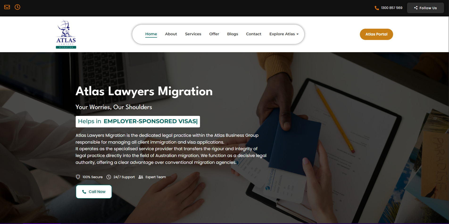 Atlas Migrations website homepage